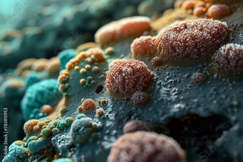 Close-up of multicolored mold, colorful growth mustiness mushrooms photo