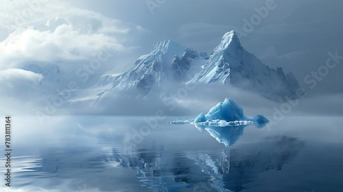 Blue iceberg reflected in the water mountains