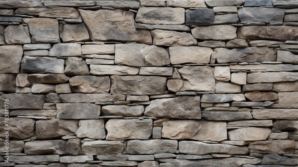 A sturdy wall built with various sized rocks creating a solid structure. Generative AI