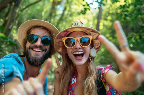 Couple travel and take a selfie on vacation