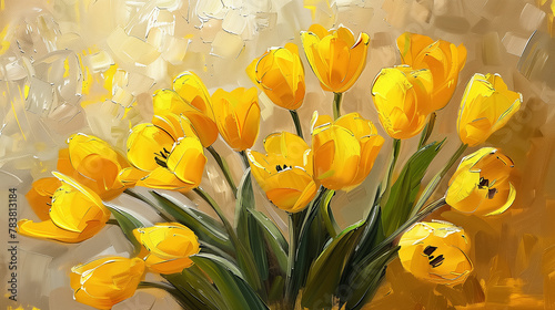 Digital Art - Painting of yellow tulips