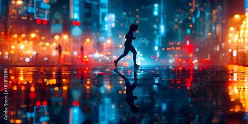 Jogger s Silhouette in Illuminated Cityscape Finds Solitude Amid Neon Glow
