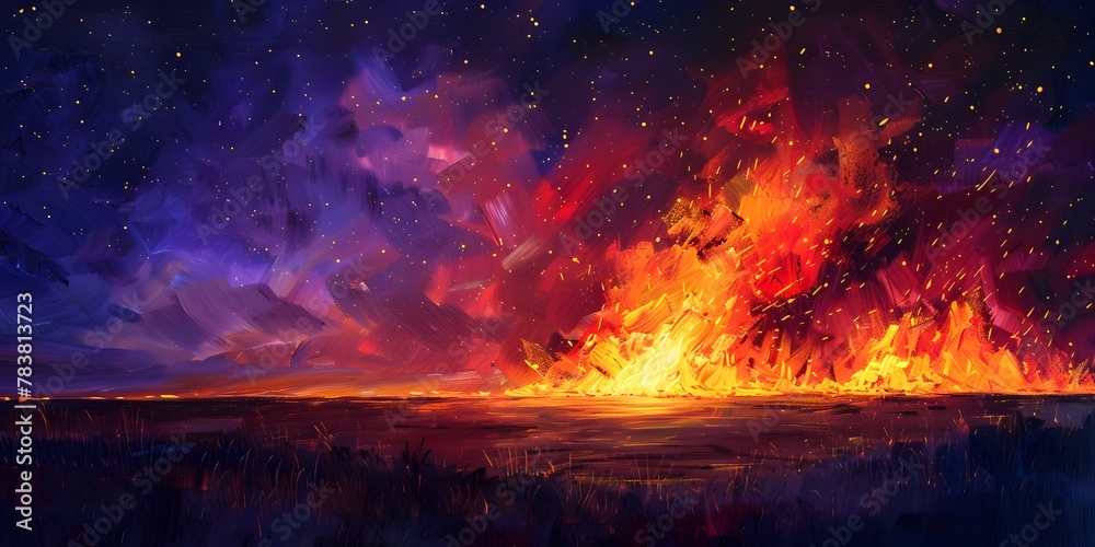 Mesmerizing Bonfire Ablaze Under the Starry Night Sky Fiery Flames Dancing in Vibrant Hues