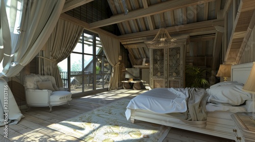 Bedroom or guest room on the mansard floor of the attic