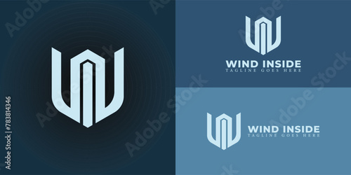Abstract initial letter WI or IW logo in soft blue color isolated on multiple blue background colors. The logo is suitable for branding and design studio logo icons to design inspiration templates.