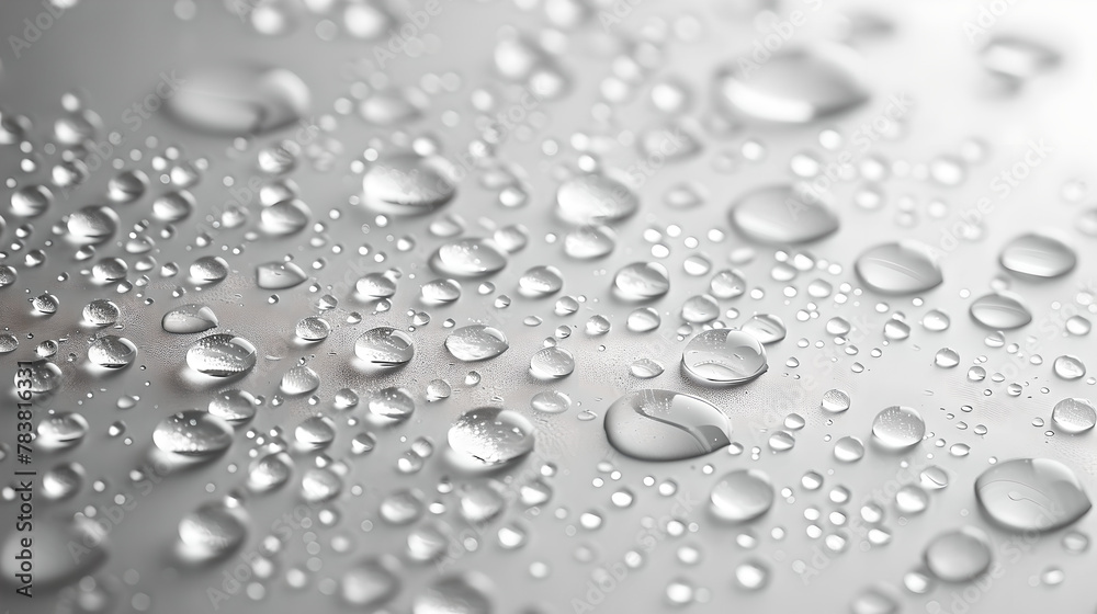 High-Resolution Image of Water Drops on Grey Background, Generative AI