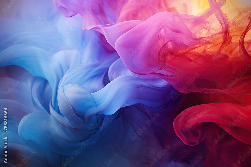 Obraz premium A vibrant mix of multicolored smoke and water swirling together in an abstract pattern. Generative AI
