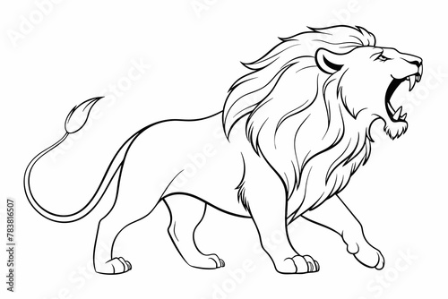 a continuous line drawing of a roaring lion 