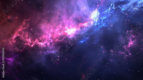 A realistic 3D modern illustration of a nebula  twinkles  and stardust in a galaxy  deep cosmos  in which blue and purple gas accumulates in a cosmic world  a starry sky with colorful clouds in the