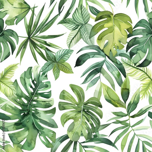 Trendy tropical seamless background pattern with watercolor style.