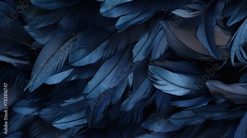 A group of dark blue and black feathers are clustered together. Generative AI