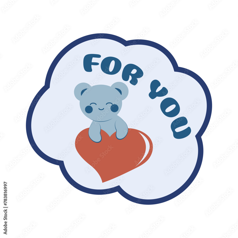 Cute blue bear in kawaii style holding a heart. Minimalistic card with an inscription. Sticker. Concept of love, family, Mother's Day. Cute blue bear in kawaii style holding a heart. Minimalistic card with an inscription. Sticker. Concept of love, family, Mother's Day.