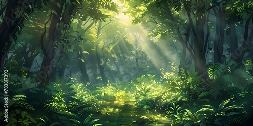 Sunlit Forest Oasis A Verdant Wonderland of Lush Foliage and Ethereal Illumination