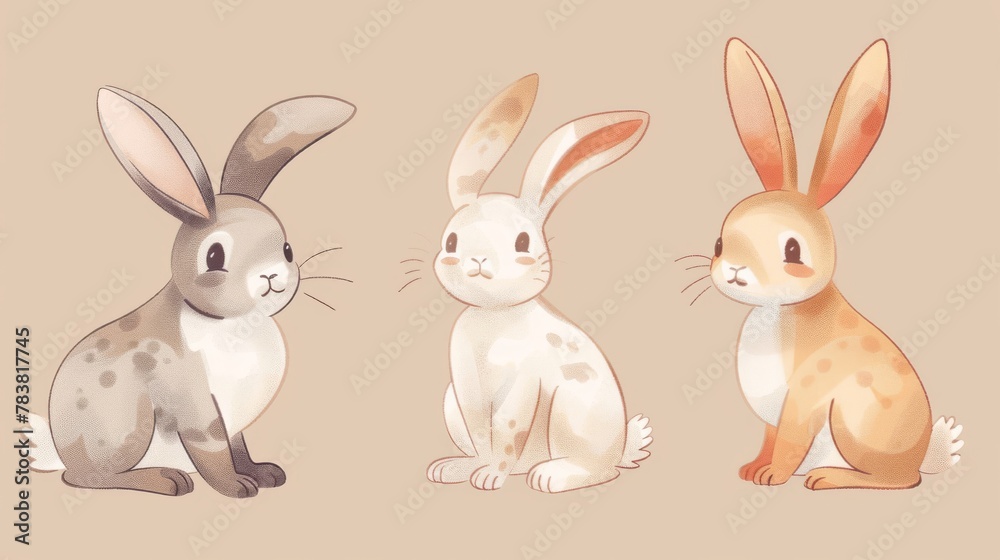 Fototapeta premium A cute handdrawn rabbit isolated on a beige background. Perfect decor for Easter and mid-autumn festivals.