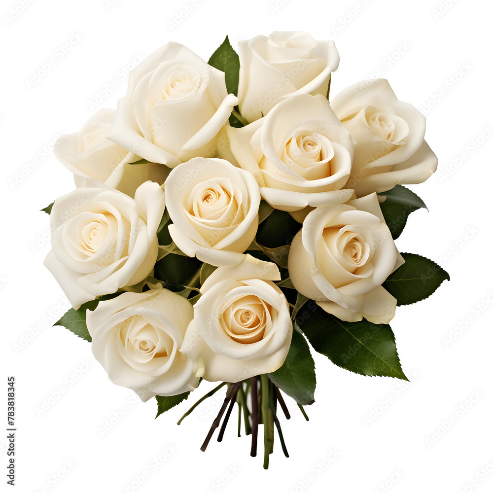A simple, elegant bouquet of white roses on Transparent Background A simple, elegant bouquet of white roses on Transparent Background