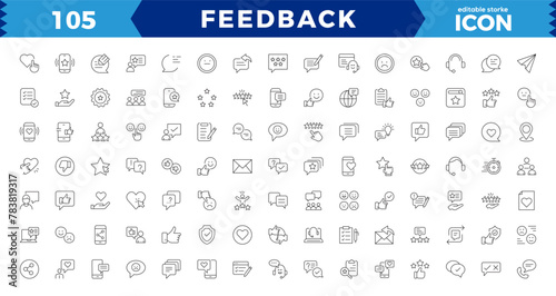 Feedback thin line Icons set. Vector,Feedback Outline Icon Collection. Thin Line Set contains such Icons as Rating, Testimonials,Satisfaction and more. Simple web icons set.