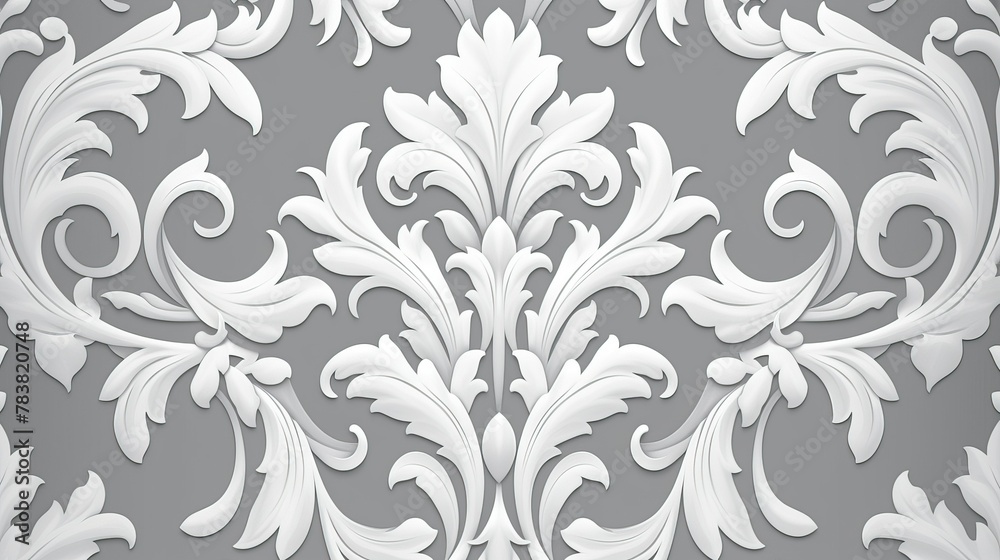 custom made wallpaper toronto digitalWhite wallpaper featuring a floral damask design on a grey background. Generative AI