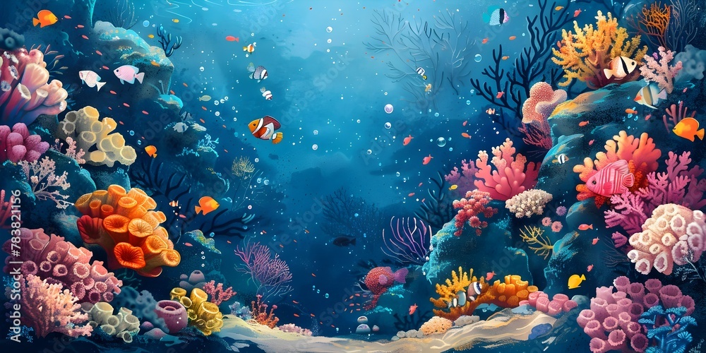 Vibrant Underwater Coral Reef Teeming with Diverse Marine Life and Colorful Fish