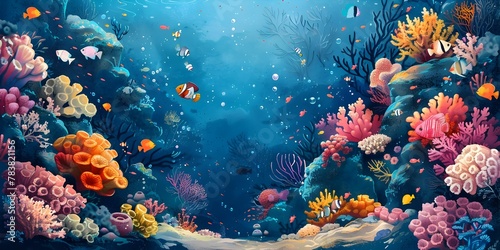 Vibrant Underwater Coral Reef Teeming with Diverse Marine Life and Colorful Fish © Thares2020