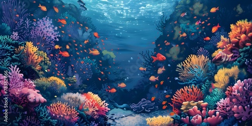 Vibrant Underwater Coral Reef Teeming with Diverse Marine Life in a Lush Colorful Seascape © Thares2020