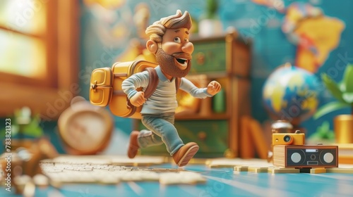 Excited 3D Animated Traveler in Tropical Destination photo