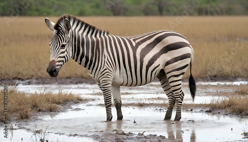 A Zebra In A Muddy Swamp