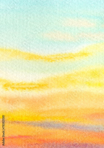 Seamless pattern with dunes. Watercolor paper texture. Purple, bule, yellow, orange color background.