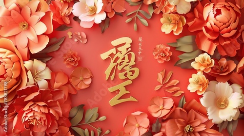 Decoration for a lunar year banner, May you be blessed with the spring written in Chinese characters.