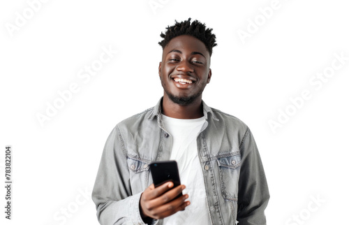 African Male Smiling with Smartphone