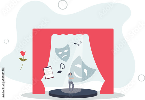 Theater rehearsal and dramatic performance on stage..flat vector illustration.