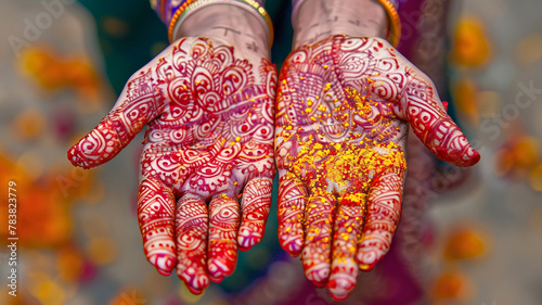 Lovely picture of hands adorned with mehndi as traditional during the Diwali festival.