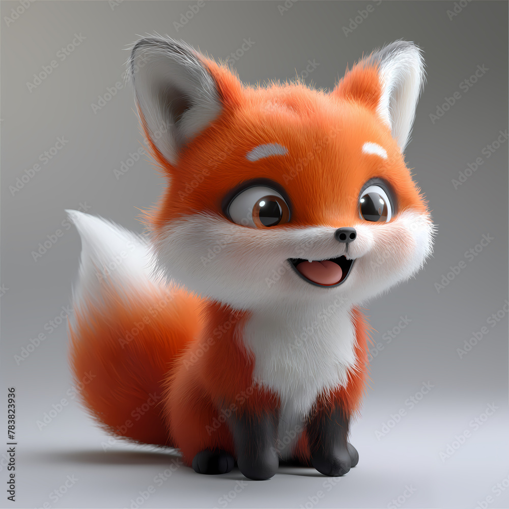 A cute and happy baby fox 3d illustration A cute and happy baby fox 3d illustration
