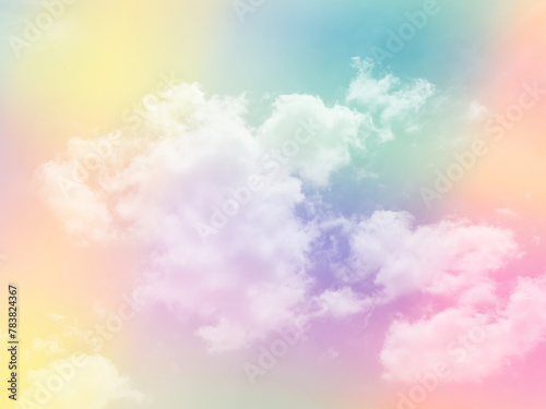 beauty sweet pastel yellow and orange colorful with fluffy clouds on sky. multi color rainbow image. abstract fantasy growing light