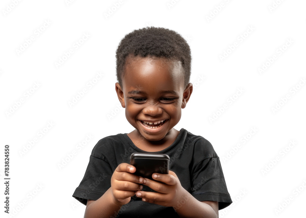 Boy Engaged With Phone on Transparent Background Boy Engaged With Phone on Transparent Background