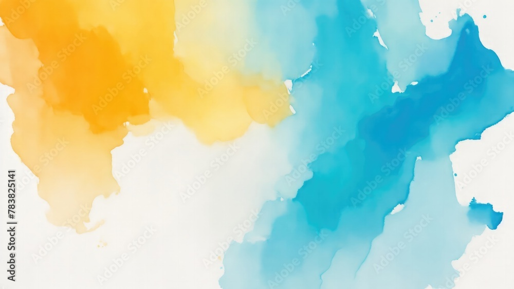 Blue, Gold and Orange, Teal, Gradient Watercolor On a White background