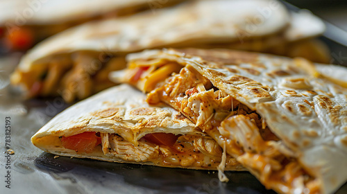 Close-up of a Chicken Quesadilla on a Kitchen