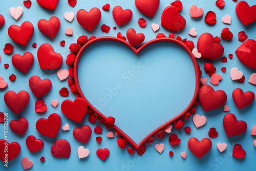 3D rendered red hearts forming a larger heart with overflowing petals symbolizing romance and love photo
