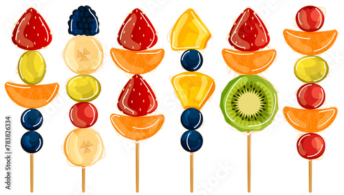 Tanghulu with Mix Fruits & Berries: Strawberries, Grapes, Orange, Blueberries, Kiwi, Banana, Pineapple, Cherries & Raspberry Skewers  