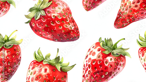 Watercolor Strawberries: Fresh, Vibrant and Intricately Detailed photo