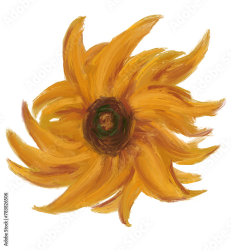 Sunflower oil painting impressionism brush vincent van gogh style summer flower illustration art