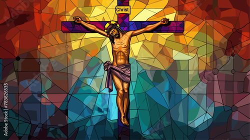 Colorful Good friday stained glass illustration of Jesus Christ
