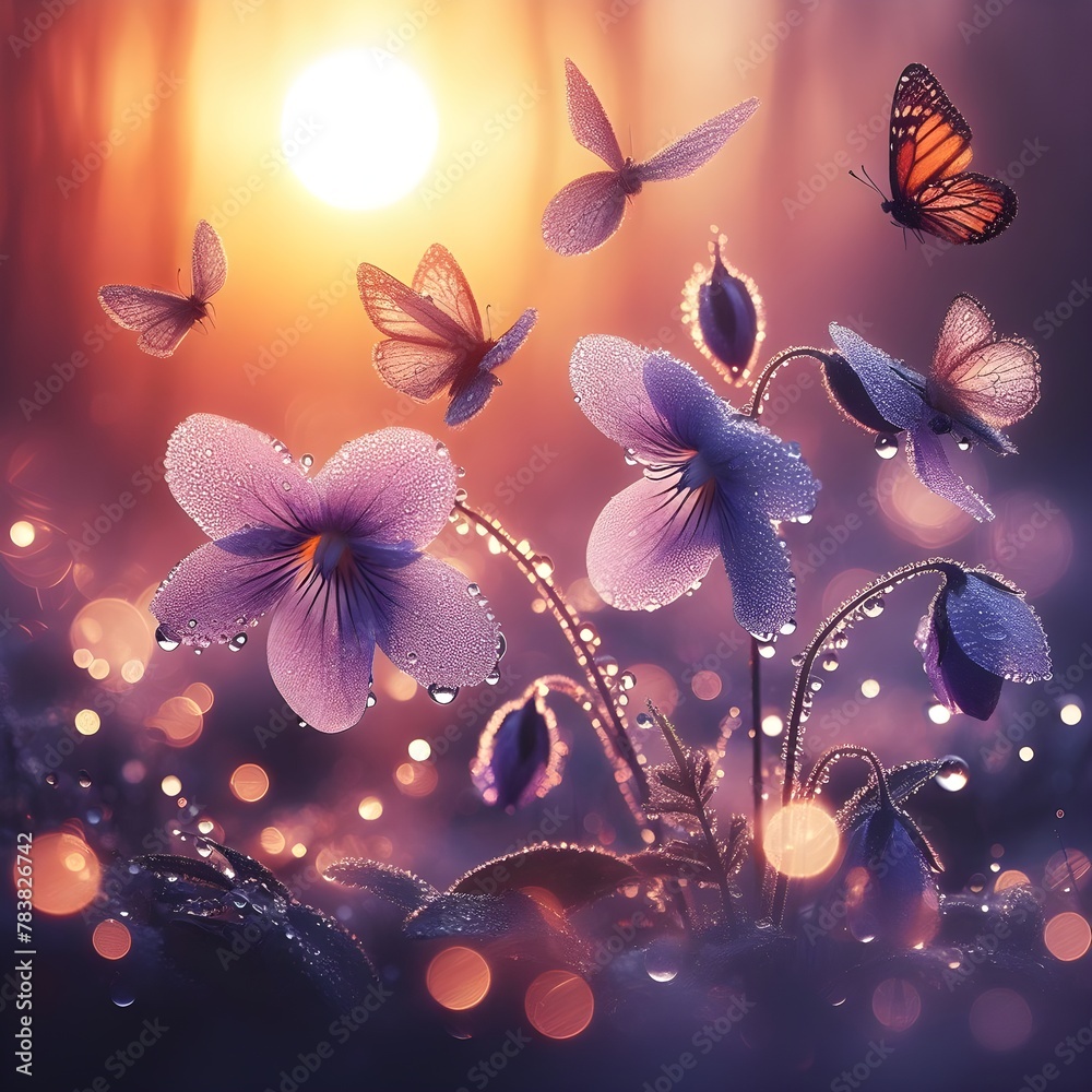 Butterflies and flowers. Generative ai