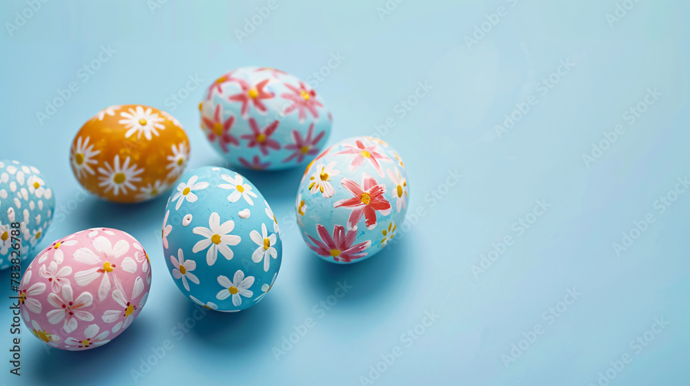 Collection of stylish colours eggs with flowers
