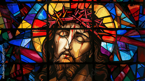 Colorful Good friday stained glass illustration of Jesus Christ