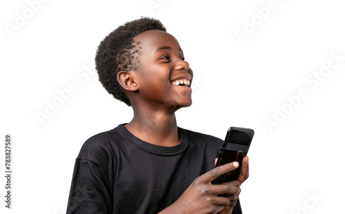 Youthful African Male Smiling with Phone