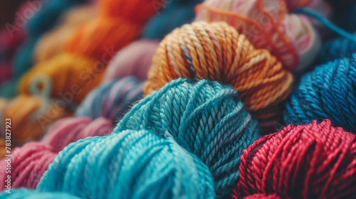 Colorful blended yarn stacked neatly in a hosiery factory for garment production