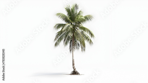 Ultra 3D Rendering of an Isolated Coconut Tree on a White Background, Evoking a Sense of Seclusion and Serenity photo