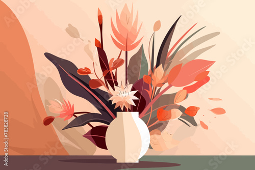 Abstract still life vector illustration. Contemporary aesthetic art. Floral background.