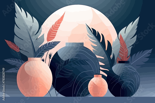Abstract still life vector illustration. Contemporary aesthetic art. Floral background.