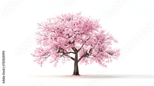 Serene Solitude: Striking Cherry Blossom Tree in Full Bloom Isolated on a Pure White Backdrop © Audtakorn
